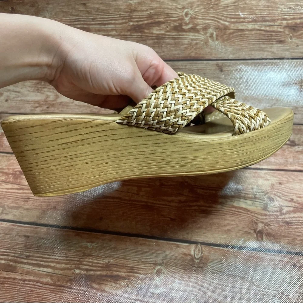 Mila Paoli Woven Straw Slip On Sandal With Cork Platform size 8